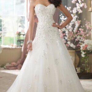 David Tutera Ivory Light Gold Embellished Strapless Wedding Gown